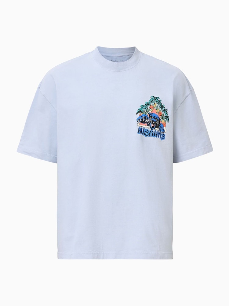 AllSaints Blue Pounce Short Sleeve Crew 100% Organic Cotton T-Shirt - Image 7 of 7