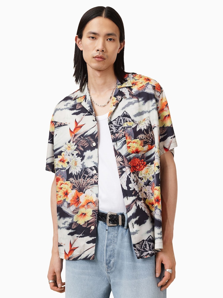 AllSaints Black Oscani Short Sleeve Shirt - Image 1 of 7