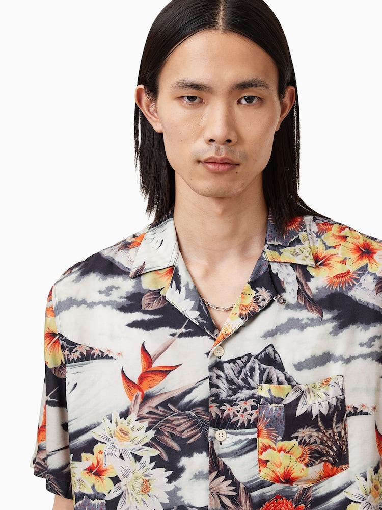 AllSaints Black Oscani Short Sleeve Shirt - Image 2 of 7
