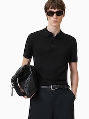 AllSaints Black Maes Merino Shirt Sleeve Polo Shirt - Image 1 of 8