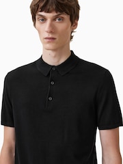 AllSaints Black Maes Merino Shirt Sleeve Polo Shirt - Image 2 of 8