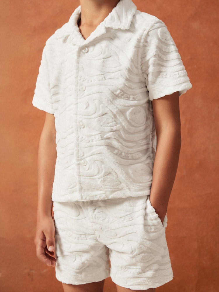 Reiss White Emil 9-13 yrs Smiley World Wave Texture Shirt - Image 1 of 4