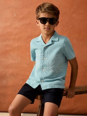 Reiss Sky Blue Sol 3-9 yrs Smiley World Embroidered Shirt - Image 3 of 5