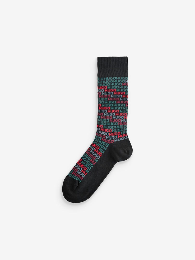HUGO Black 2 Pack Printed Socks - Image 2 of 3