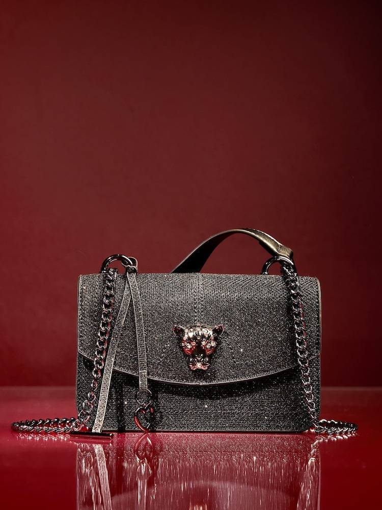 Lipsy Black Glitter Small Chain Shoulder Bag - Image 1 of 6