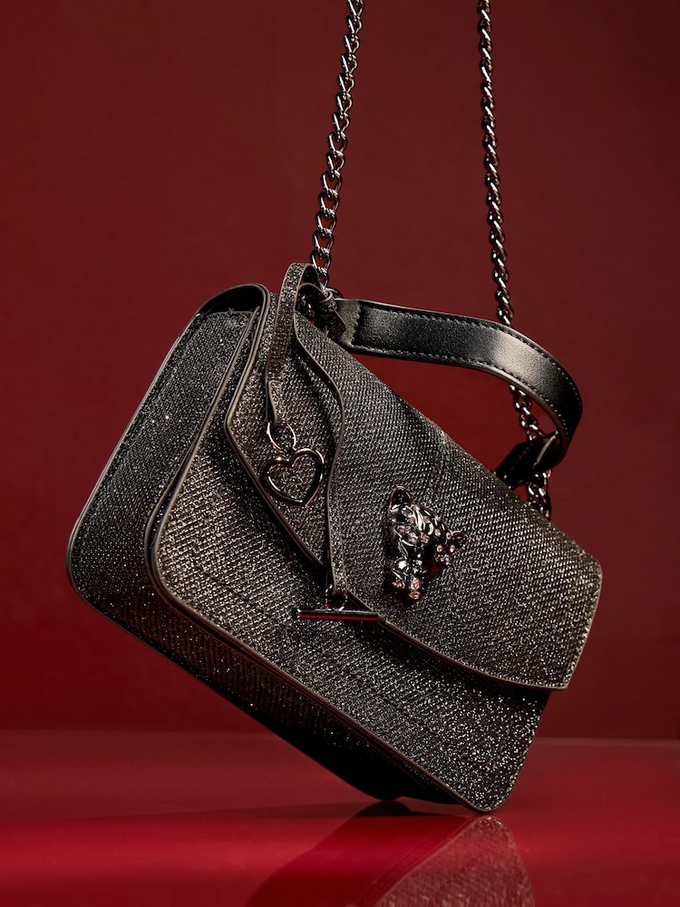 Lipsy Black Glitter Small Chain Shoulder Bag - Image 2 of 6