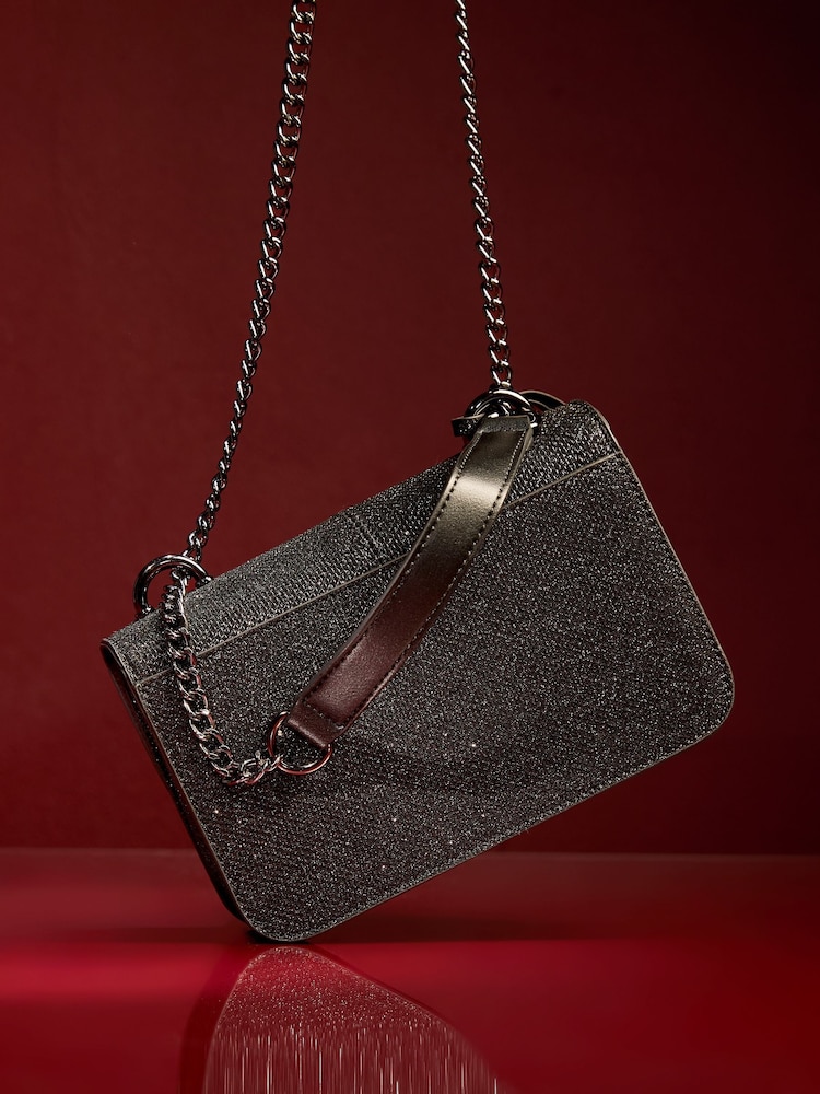 Lipsy Black Glitter Small Chain Shoulder Bag - Image 6 of 6