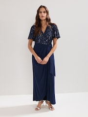 Phase Eight Blue Janessa Sequin Dress - Image 1 of 7