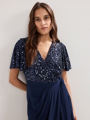 Phase Eight Blue Janessa Sequin Dress - Image 4 of 7