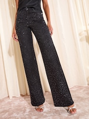 Friends Like These X Lucy Mecklenburgh Black Denim Petite Everyday Wide Jeans - Image 1 of 4