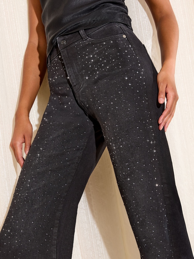 Friends Like These X Lucy Mecklenburgh Black Denim Petite Everyday Wide Jeans - Image 4 of 4 Friends Like These X Lucy Mecklenburgh Black Denim Petite Everyday Wide Jeans - Image 4 of 4