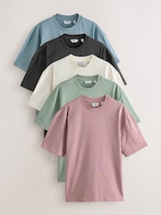 Pastels Green/Blue/Ecru/Slate/Pink Relaxed Fit Heavyweight T-Shirts 5 Pack - Image 1 of 13