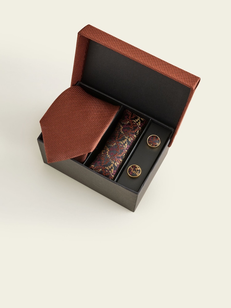 Orange Tie, Pocket Square and Cufflink Gift Box - Image 1 of 3 Orange Tie, Pocket Square and Cufflink Gift Box - Image 1 of 3