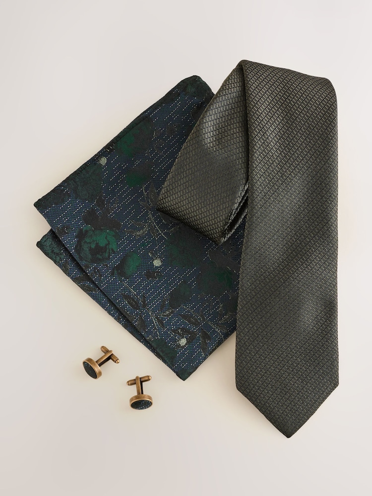 Green Tie, Pocket Square and Cufflink Gift Box - Image 2 of 3 Green Tie, Pocket Square and Cufflink Gift Box - Image 2 of 3