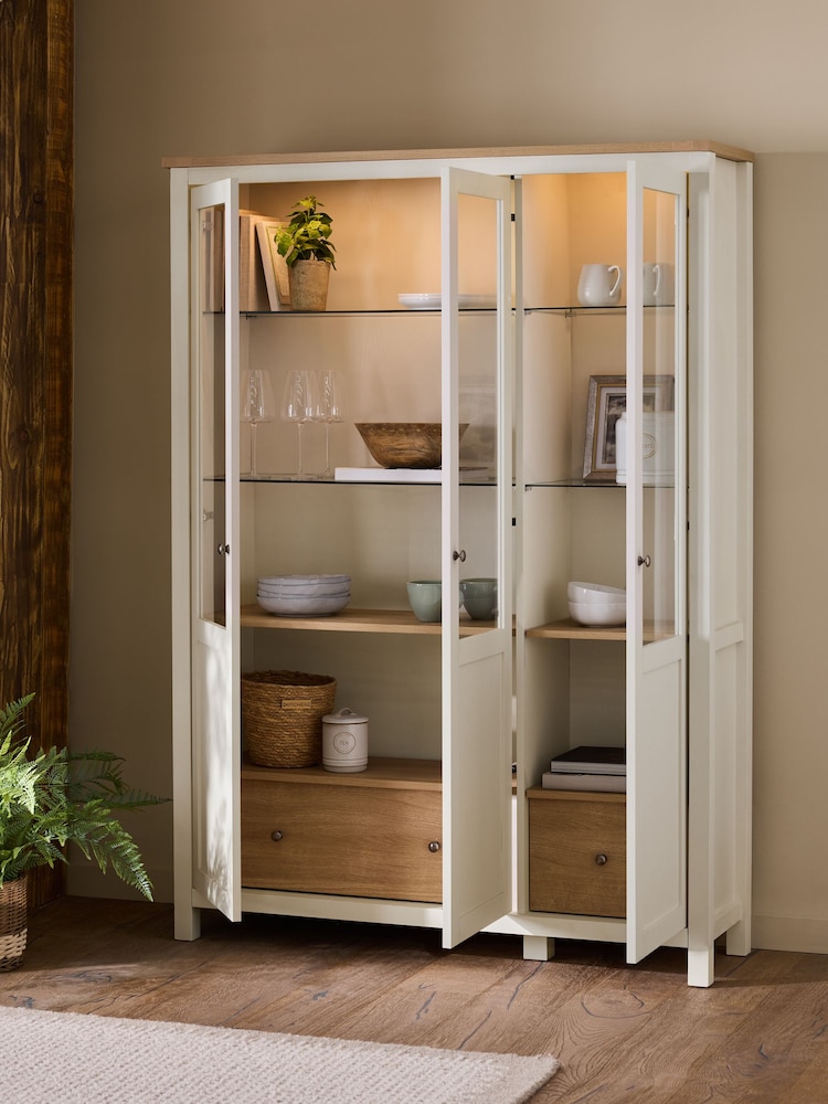 Cream Malvern Oak Effect Glass Lit Cabinet - Image 2 of 8