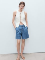 Mango Blue 100% Cotton Denim Bermuda Shorts - Image 1 of 6