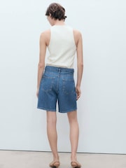 Mango Blue 100% Cotton Denim Bermuda Shorts - Image 2 of 6
