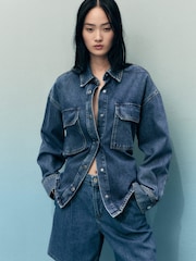 Mango Blue 100% Cotton Denim Bermuda Shorts - Image 4 of 6