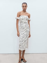 Mango Cream Off Shoulder Midi Dress - Image 1 of 6