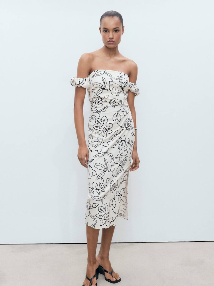 Mango Cream Off Shoulder Midi Dress - Image 1 of 6