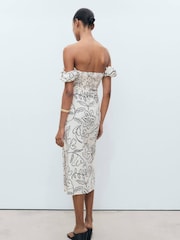 Mango Cream Off Shoulder Midi Dress - Image 2 of 6