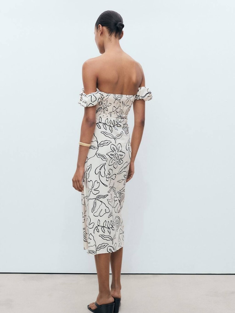 Mango Cream Off Shoulder Midi Dress - Image 2 of 6 Mango Cream Off Shoulder Midi Dress - Image 2 of 6