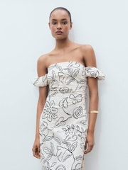 Mango Cream Off Shoulder Midi Dress - Image 3 of 6