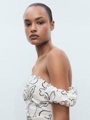 Mango Cream Off Shoulder Midi Dress - Image 4 of 6