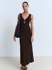 Mango Brown Sleeveless Knit Midi Dress - Image 1 of 7