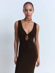 Mango Brown Sleeveless Knit Midi Dress - Image 2 of 7