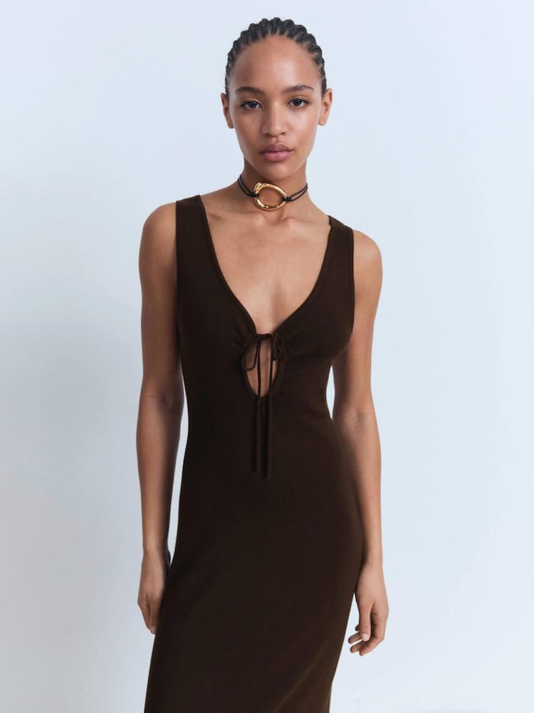 Mango Brown Sleeveless Knit Midi Dress - Image 2 of 7