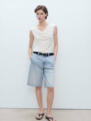 Mango Blue 100% Cotton Denim Bermuda Shorts - Image 1 of 5