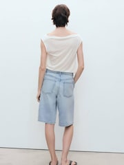 Mango Blue 100% Cotton Denim Bermuda Shorts - Image 2 of 5