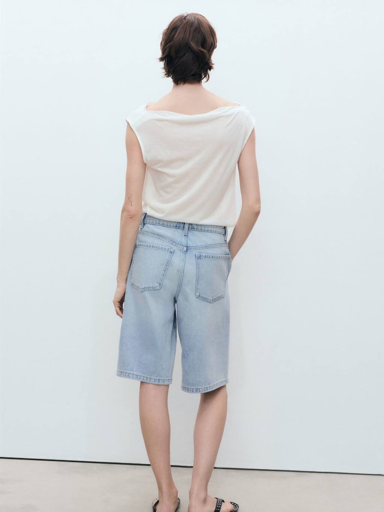 Mango Blue 100% Cotton Denim Bermuda Shorts - Image 2 of 5 Mango Blue 100% Cotton Denim Bermuda Shorts - Image 2 of 5