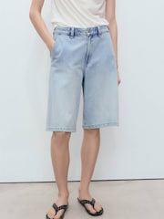 Mango Blue 100% Cotton Denim Bermuda Shorts - Image 3 of 5