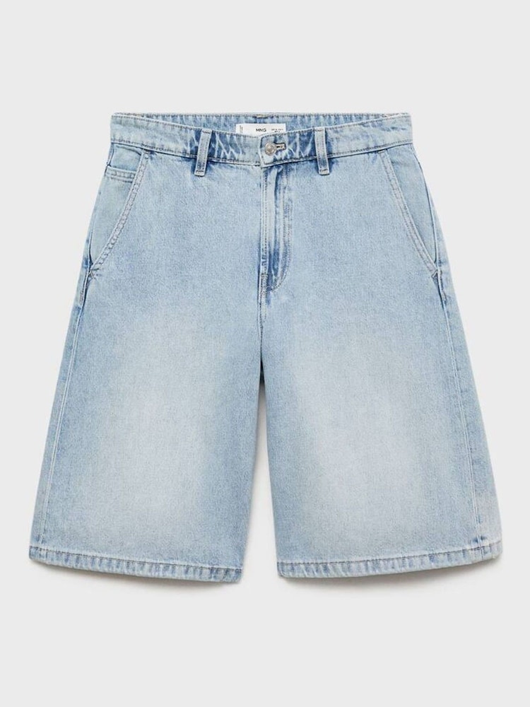 Mango Blue 100% Cotton Denim Bermuda Shorts - Image 5 of 5