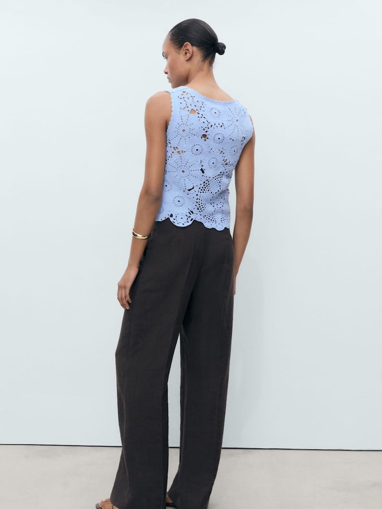 Mango Blue Floral Print Crochet Round Neck Vest Top - Image 2 of 6 Mango Blue Floral Print Crochet Round Neck Vest Top - Image 2 of 6