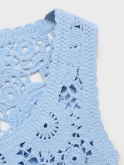 Mango Blue Floral Print Crochet Round Neck Vest Top - Image 6 of 6