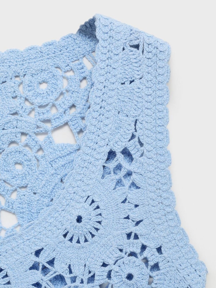 Mango Blue Floral Print Crochet Round Neck Vest Top - Image 6 of 6 Mango Blue Floral Print Crochet Round Neck Vest Top - Image 6 of 6