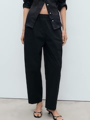 Mango Black Barrell Leg CottonTrousers - Image 1 of 5