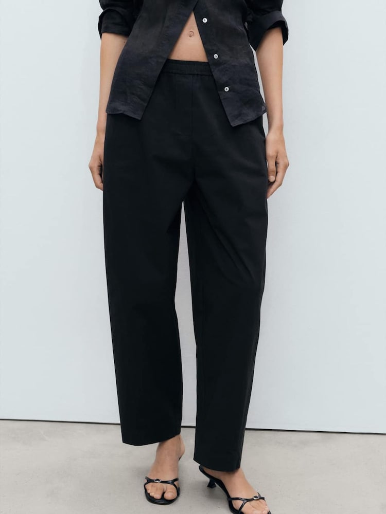 Mango Black Barrell Leg CottonTrousers - Image 1 of 5 Mango Black Barrell Leg CottonTrousers - Image 1 of 5