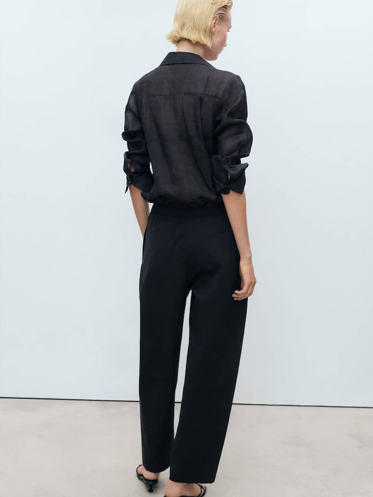 Mango Black Barrell Leg CottonTrousers - Image 2 of 5