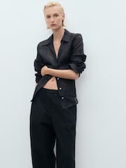 Mango Black Barrell Leg CottonTrousers - Image 3 of 5