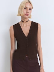 Mango Brown Knitted Waistcoat - Image 1 of 6