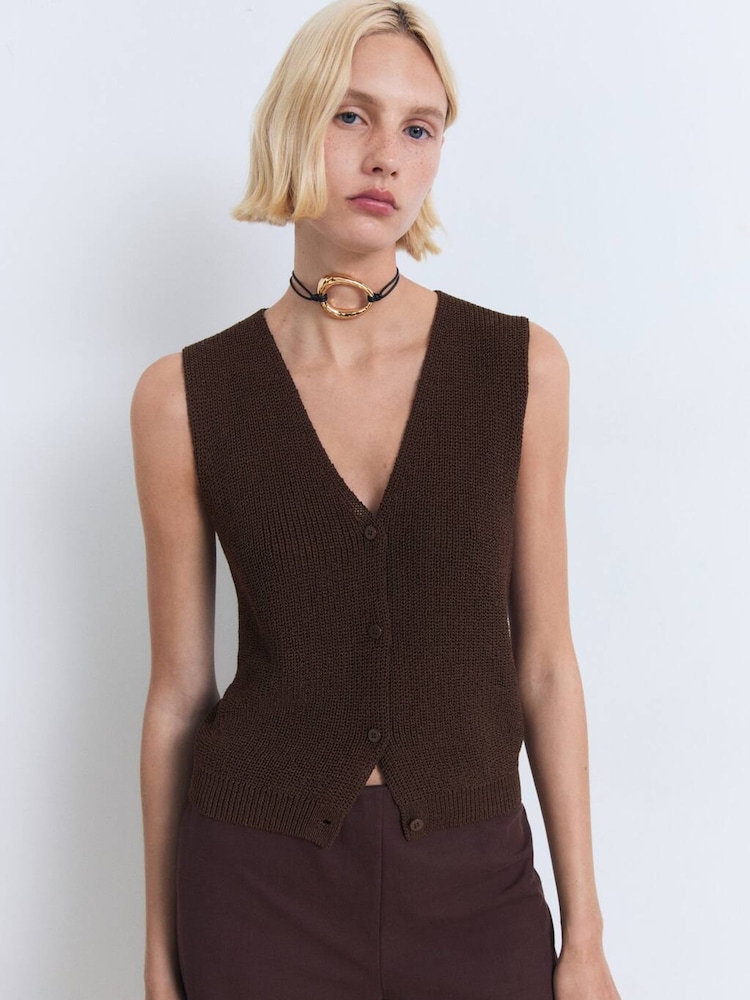 Mango Brown Knitted Waistcoat - Image 1 of 6