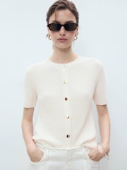 Mango Cream 100% Cotton Short Sleeve Cardigan - Image 1 of 5