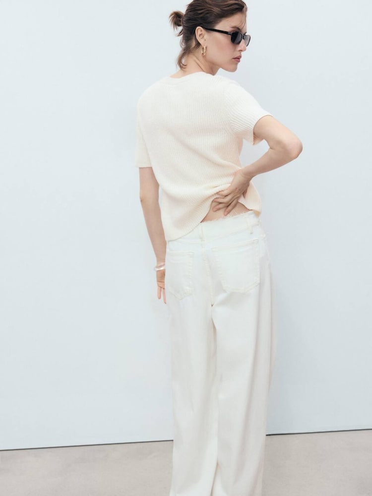 Mango Cream 100% Cotton Short Sleeve Cardigan - Image 2 of 5 Mango Cream 100% Cotton Short Sleeve Cardigan - Image 2 of 5