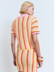 Mango Pink 100% Cotton Crochet Polo Top - Image 2 of 5