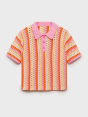 Mango Pink 100% Cotton Crochet Polo Top - Image 4 of 5
