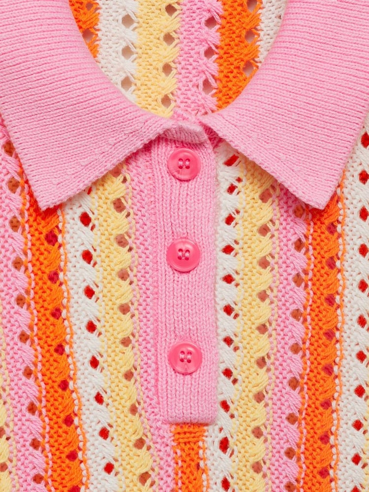 Mango Pink 100% Cotton Crochet Polo Top - Image 5 of 5